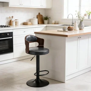 Low MOQ Outdoor Adjustable PU Leather Modern Swivel Bar Stools with Iron Base for Commercial Use
