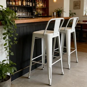 Low Maintenance Modern Industrial High Metal Bar Stool Easy Clean Wooden Seat Home Bar Dining Ergonomic Comfort Bar Furniture