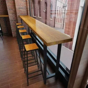 Low Price Contemporary Modern Minimalism Solid Wood Iron Home Hotel Use Furniture Dining Wooden Bar Table