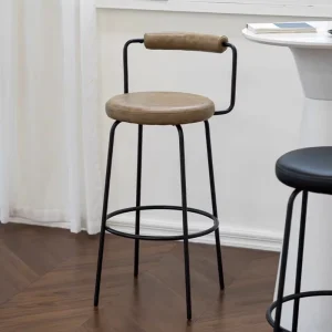Low Price Metal Bar Stools Round Brown Leather Seat Cushions Restaurant High Chairs Kitchen Bar Stools