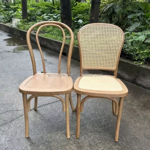 Low Price Stacking Wooden Rattan Restaurant Party Wedding Event Banquet Hotel Chair With Removable Cushion