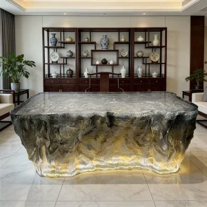Luminous Eco-Friendly Durable Resin Square Bar Table Contemporary Ice Inspired Hotel Villa Commercial Furniture 6 Seater