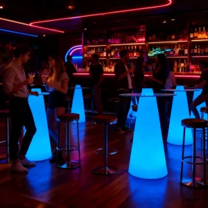 Luminous LED Colorful Modern Plastic Bistro Bar Table Chair Set Supermarket Apartment Water Resistant Rechargeable Battery