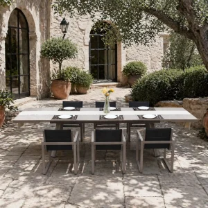 Luxurious Aluminum Garden Dining Table Chairs Set Extended Table Armchairs Modern Design Durable Lightweight for Outdoor Use