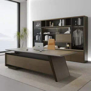 Luxurious L-Shaped Executive Desk Modern High-End Boss Office Table CEO President Desk with Side Cabinet and Storage