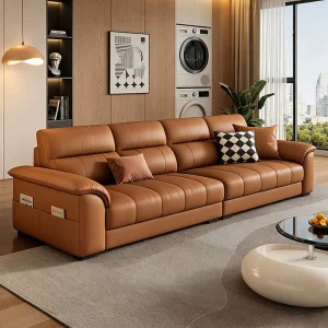 Luxurious Leather Sofa for Home Italian Designer Hotel 3 seater Sofa Modern Living Room Wooden Sofa