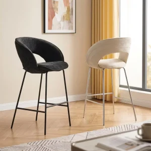 Luxurious Modern Bar Stool with Soft Leather Backrest and High-Legged Design Metal Frame for Home Dining