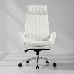 Luxurious Modern Ergonomic Adjustable High Back Executive White PU Leather Office Chair for Conference Rooms
