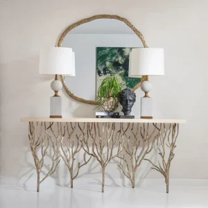 Luxurious Modern Rectangle Aluminum Base Wood Top Console Table for Bedroom Living Room Dining Home Hotel Use