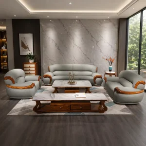 Luxurious Premium Design Office Furniture Unguia Wood Top Layer Cowhide Comfortable Executive Office Sofa for Office Building