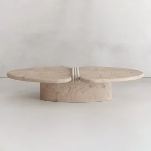 Luxurious Sculptural Separated Petal Coffee Table Rounded Soft Edge Travertine Marble Wabi Sabi Aesthetic Side Table