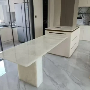 Luxurious White Jade Marble Bar Counter Custom Designed High End Stone for Villas and Private Clubs Marble Dining Table