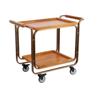 Luxury 2 Layer Stainless Steel Liquor Trolley with Elegant Wood for Hotels Restaurants Fine Dining Events Kitchens Use