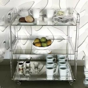 Luxury 3 Tier Clear Acrylic Hotel Trolley Multi Functional Kitchen Home Bar Easy Assembly Modern Dining Living Room Bathroom