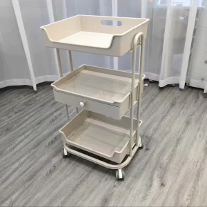 Luxury 3 Tier Rolling Utility Cart with Integrated Storage Drawer for Salon & Makeup Studio