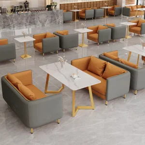 Luxury 4S Cafe Booth Set for Mall Hotel Restaurant Featuring Industrial Leather Furniture for Lounge Project