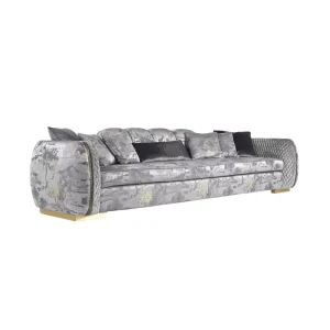 Luxury 5 Seater Sectional Couches Round Shaped Fabric Upholstered Set