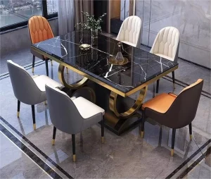 Luxury 8-Seater Circular Marble Dining Table Black with Gold Silver Legs Restaurant Hotel Furniture Set for Kitchen Use