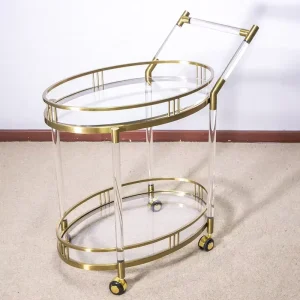 Luxury Acrylic Hotel Service Trolley Modern Design 2 Tiers Acrylic Dining Car Trolley for Hotel & Restaurant