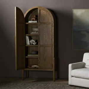 Luxury America Living Room Arched Wooden Vintage Bookshelf Cabinet Corner Library Bookcase