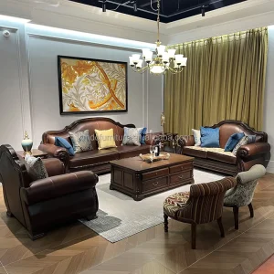 Luxury American Classic 123 Sofa Set Premium Leather Solid Wood Frame Sofa for Large Villa Living Room Home Furniture