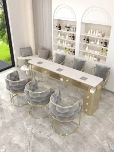 Luxury American Style Manicure Table Metal Marble Top Pedicure Chair Set Manicure Stool Sofa Chair 220V HS000099