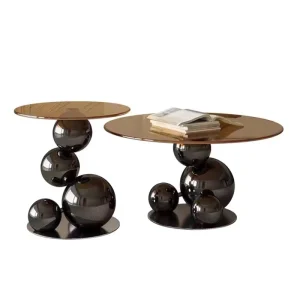 Luxury Artistic Round Amber Glass Coffee Table Stacked Sphere Metal Base Decorative Coffee Table for Home Interior