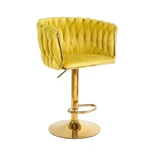 Luxury Back Modern Fixed Armrest Velvet Commercial Use Home Bar Kitchen Island Bar Stool Swivel Chair Gold Stainless