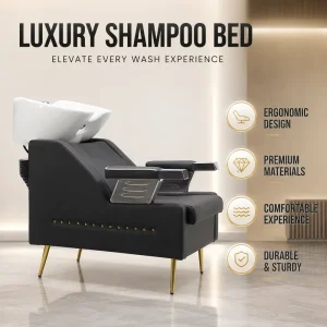 Luxury Backwash Shampoo Unit Salon Shampoo Bed Hair Washing Station with Ceramic Basin PU Leather Salon Furniture