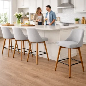 Luxury Bar Chair Upholstered Counter Stool Wooden Frame for Kitchen & Cafe 46cm Seat Width