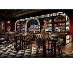 Luxury Bar Counter for Restaurant Modern Bar Table and Bar Chair Set for Pub Customized Commercial Bar Counter