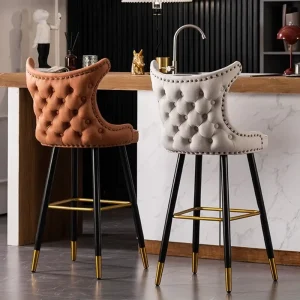 Luxury Bar Furniture Set Barstool Metal Upholstered Tall Tufted Counter Height Bar Stool Chair for Kitchen Restaurant