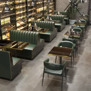 Luxury Bar Restaurant Furniture Sofa Set Black Marble Dining Table and Chairs U Shape Booth Seating for Club Cafe Pub Bar