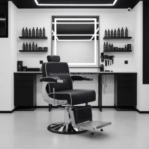 Luxury Barber Chair with Hydraulic Pump Reclining Adjustable Footrest 360 Rotation