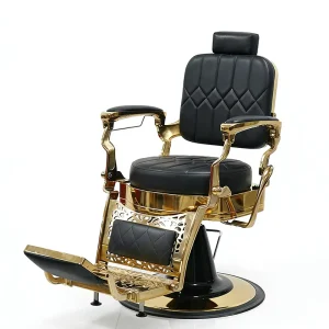 Luxury Barbershop Gold Frame Hairdressing Shaving Chair Antique Style Adjustable Tilting Swivel Men Hair Cutting Barber Chair