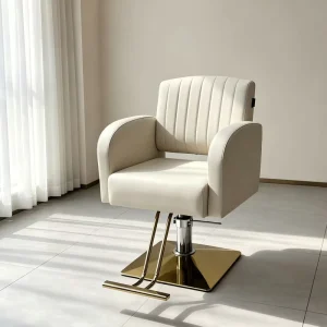Luxury Beige Leather Reclining Foldable Salon Chair Hydraulic Pump Modern Design Eco Friendly Beauty Salon Hotel Barber Styling