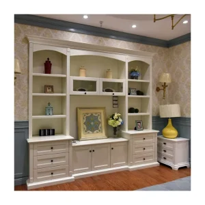 Luxury Bespoke Solid Wood Bookcase Classic Villa Library Wall Cabinet Custom Home Office Modular Display Bookshelf Storage Unit