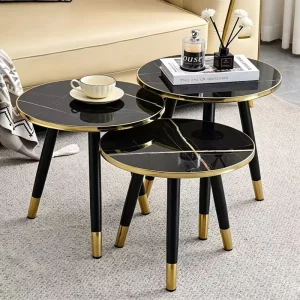 Luxury Bistro Table Sets Metal Legs Nesting Center Table Modern Round Top Coffee Tables for Living Room Set Home