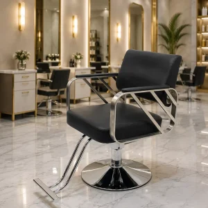 Luxury Black Barber Chair with Stainless Steel Base Modern Salon Furniture for Barbershop Durable Commercial Use