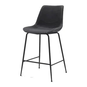 Luxury Black Counter Height Bar Stool Simple Metal Leather High Foot Bar Chair for Dining Living Room or Hotel Use