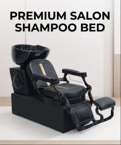 Luxury Black Gold Shampoo Chair with Ceramic Bowl Sink Reclining Hair Salon Backwash Unit with Footrest for Barbershop Spa