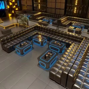 Luxury Black Style Illuminated Bar Nightclub Furniture Set Customized Leather U Shape Sofa Booth Seating Karaoke Lounge Couch