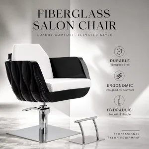 Luxury Black White Salon Styling Chair Hydraulic Barber Chair with Square Base Footrest Glossy Shell Design