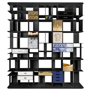 Luxury Bookshelf Modern Designer Geometric Library Wall Unit Solid Wood Multi tier Etagere for Villa Mansion Office Project