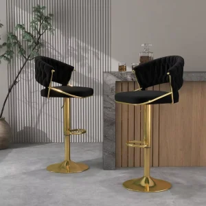 Luxury Braided Velvet Bar Stools Golden Stainless Steel Lift Bar Chairs for Bar Club Bistro