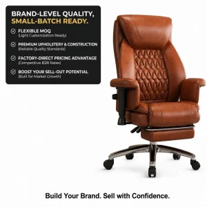 Luxury Brown Executive Office Chair with Retractable Footrest High Back Ergonomic Leather Boss Chair