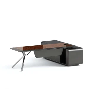 Luxury Burl Wood Executive Desk Smart Power Hub Floor Mount Office Workstation