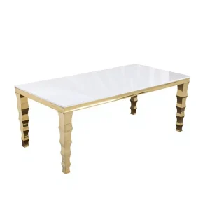 Luxury Carved Gold Metal Leg Rectangular Table Glass MDF Top Wedding Banquet Hotel Dining Table