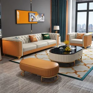 Luxury Chesterfield Sofa Set Genuine Leather Velvet Modern Design Comfortable Adjustable Customizable Color Sofa Workshop Park
