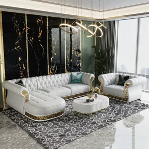 Luxury Chesterfield Sofa for Home Hotel Living Room Furniture Modern Genuine Leather Sofa Set